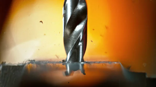 Drilling Aluminium Tube Close Macro Shot Metal Drill Extreme Detailed — ストック写真