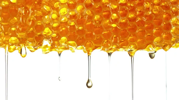 Honey Dripping Honey Comb White Background Macfro Shot Honey Drop — 图库照片