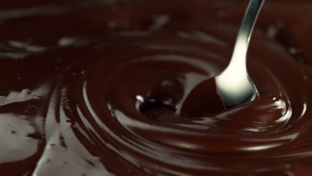 Super Slow Motion Stirring Hot Chocolate Filmed High Speed Cinema — Vídeo de Stock