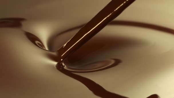 Super Slow Motion Stirring Hot Melted Chocolate Filmed High Speed — Wideo stockowe