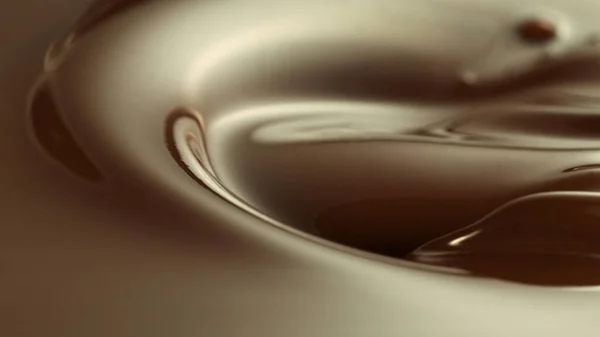 Close Pouring Stream Melted Chocolate Splashing Out — Fotografia de Stock