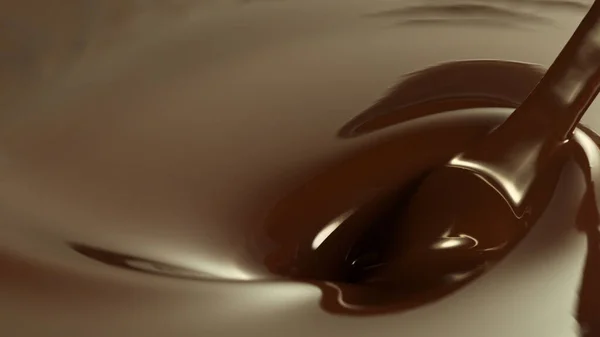 Close Stirring Stream Melted Chocolate Creating Smooth Shapes — Stock Photo, Image