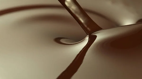 Close Stirring Stream Melted Chocolate Creating Smooth Shapes — Photo