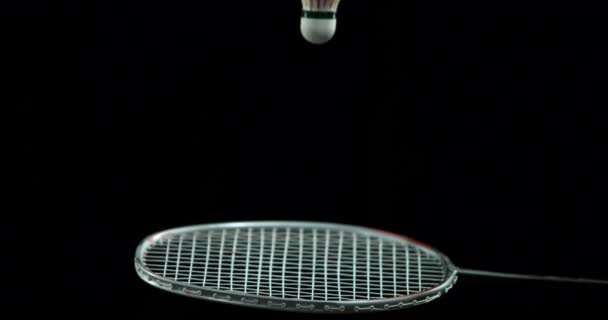 Super Slow Motion Colpire Razzo Badminton Con Esplosione Polvere Girato — Video Stock