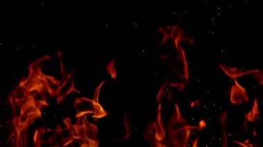 Super Slow Motion of Fire With Sparks Isolated on Black Background. Filmed on High Speed Cinema Camera.