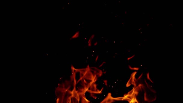 Super Slow Motion Fire Sparks Isolated Black Background Filmed High — Stock Video