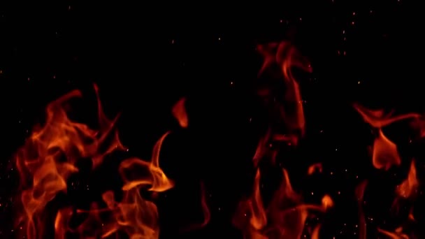 Super Slow Motion Fire Sparks Isolated Black Fone Съемки Высокой — стоковое видео
