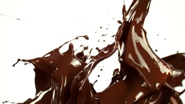 Super Slow Motion Melted Chocolate Splashing Waves Shapes Isolated White — Stock videók