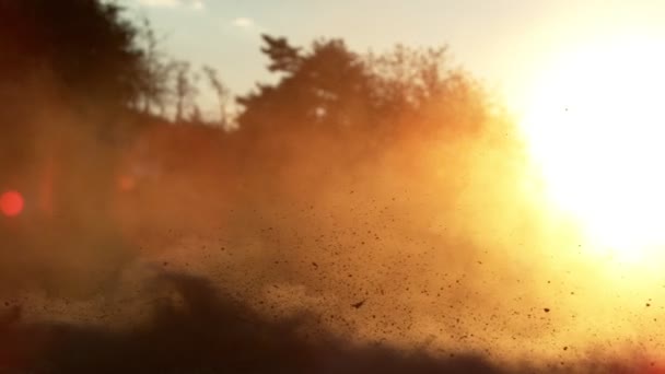 Super Slow Motion Flying Sand Sunset Filmed High Speed Cinema — 비디오