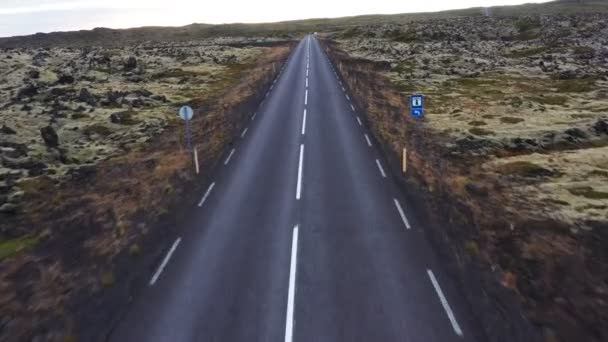 Aerial Panoramic Footage Car Moving Icelandic Landscape Drone Smooth Footage — Vídeo de stock