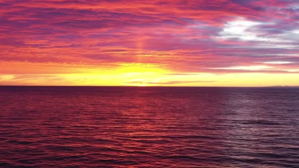Aerial Panoramic Footage Ocean Waves Sunset Beautiful Sunset Landscape Horizon — Stok video