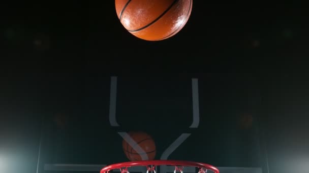 Супер Повільний Рух Баскетбольного Яча Кошику Знімався Високошвидкісній Кінокамері 1000 — стокове відео