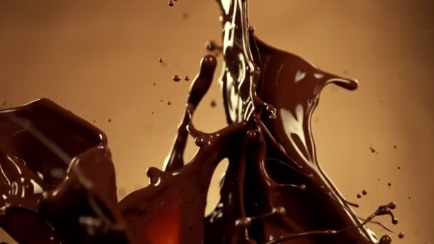 Super Slow Motion Melted Chocolate Splashing Waves Shapes Isolated Brown — Stok video