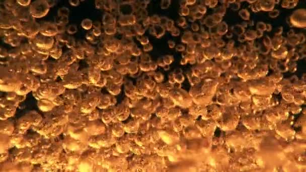 Super Slow Motion Macro Shot Golden Bubbles Close Filmed High — Stock Video