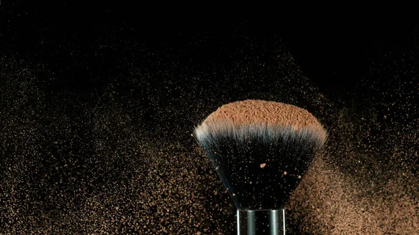 Brown Makeup Powder Brush Isolated Black Background — Stock Photo, Image