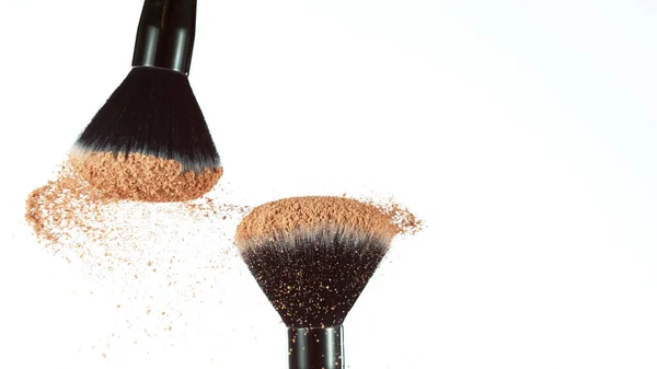 Brown Makeup Powder Brushes Isolated White Background — Stock Photo, Image
