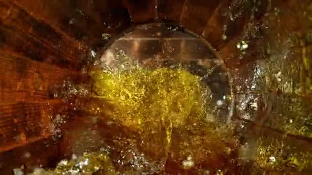 Super Slow Motion Pouring White Wine Barrel Filmed High Speed — Stock Video