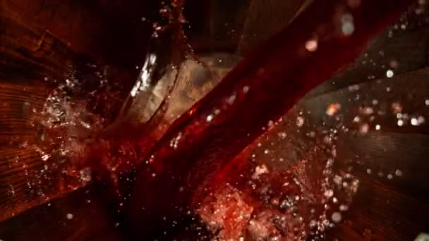 Super Slow Motion Pouring Red Wine Barrel Filmed High Speed — Wideo stockowe