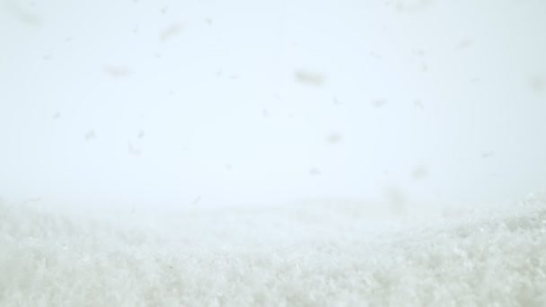 Сверхмедленное Движение Падающего Снега Движением Камеры Снято Камеру Высокоскоростного Кино — стоковое видео