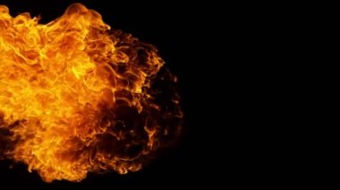 Siyah arka planda izole edilmiş süper yavaş ateş patlaması. Yüksek hızlı sinema kamerası, 1000 fps..
