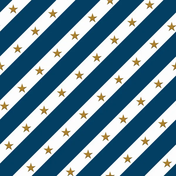 Blue and White Striped Fabric Background with Gold Stars — Stock Photo, Image