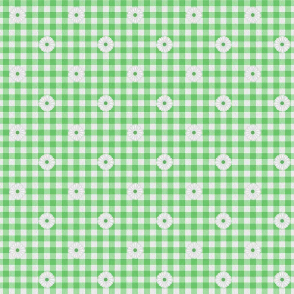 Green Gingham Fabric with Flowers Background — Stock Photo, Image