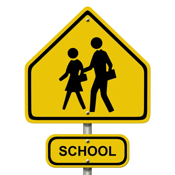 Предупреждающий знак "Школьный переход" — стоковое фото