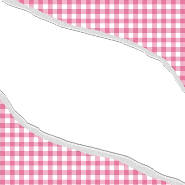 Pink Gingham Torn Background for your message or invitation — Stock Photo, Image