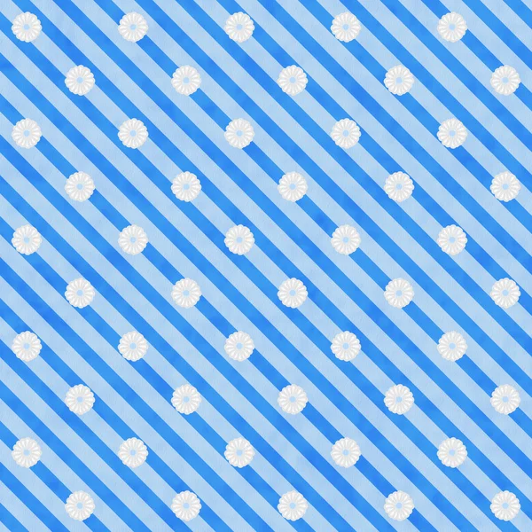 Blue Striped Fabric with Flowers Background — Stock Photo, Image