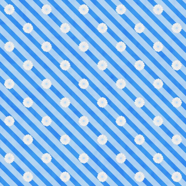 Blue Striped Fabric with Flowers Background — Stock Photo, Image
