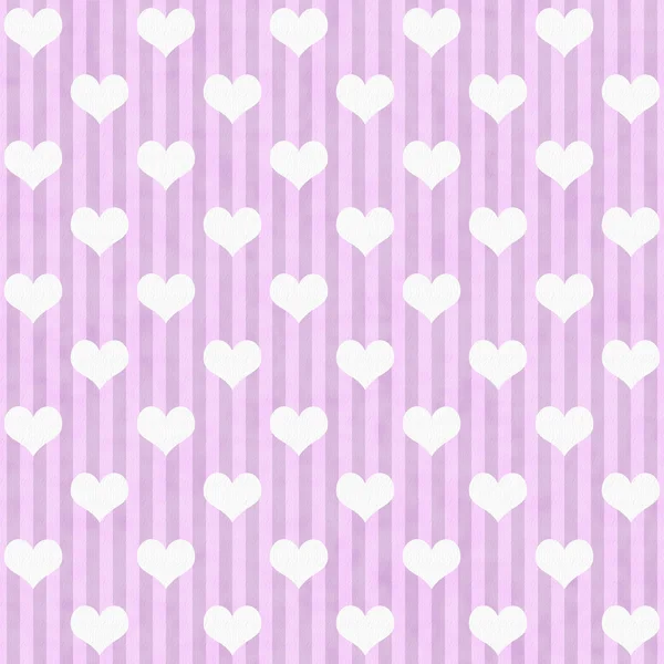 Pink and White Hearts and Stripes Fabric Background — Stock Photo, Image