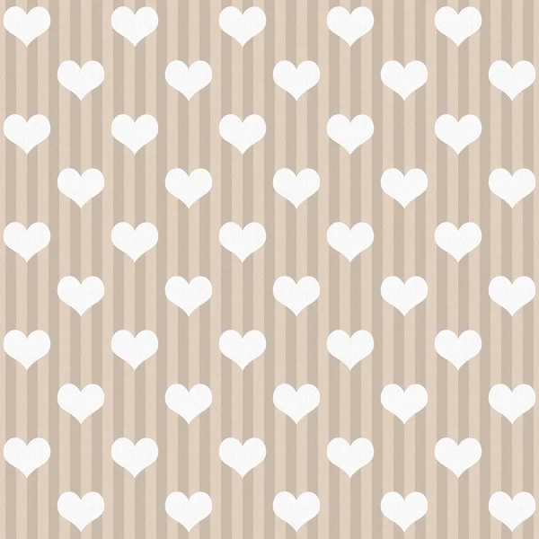 Ecru and White Hearts and Stripes Fabric Background — Stock Photo, Image