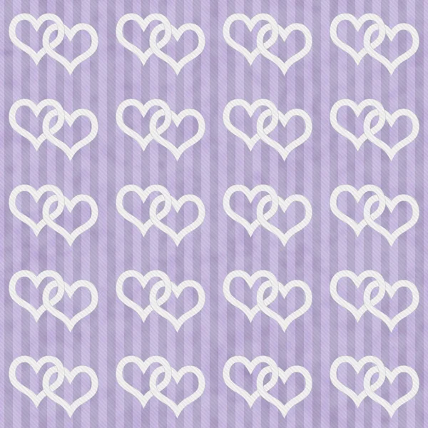 Purple and White Interlocking Hearts and Stripes Textured Fabric — Stock Photo, Image