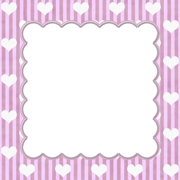 Pink Stripes и White Hearts фон для вашего сообщения или inv — стоковое фото