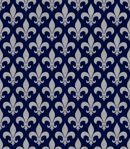 Blue and Gray Fleur De Lis Textured Fabric Background — Stock Photo, Image