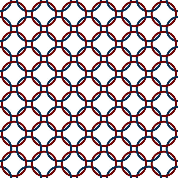 Blue, Red and White Interlaced Circles Textured Fabric Backgroun