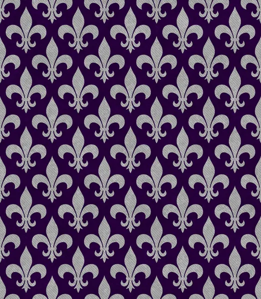 Purple and Gray Fleur De Lis Textured Fabric Background — Stock Photo, Image