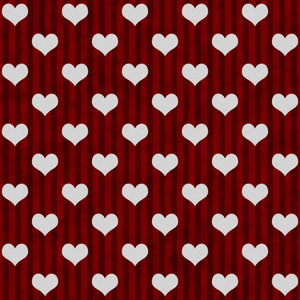 White Hearts and Red Stripes Textured Fabric Background — Stock Photo, Image