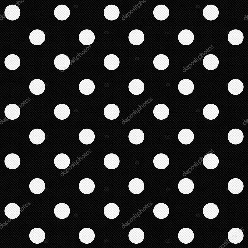 White Polka Dots on Black Textured Fabric Background