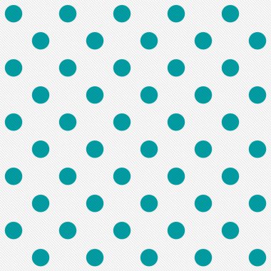 Bright Teal Polka Dots on White Textured Fabric Background