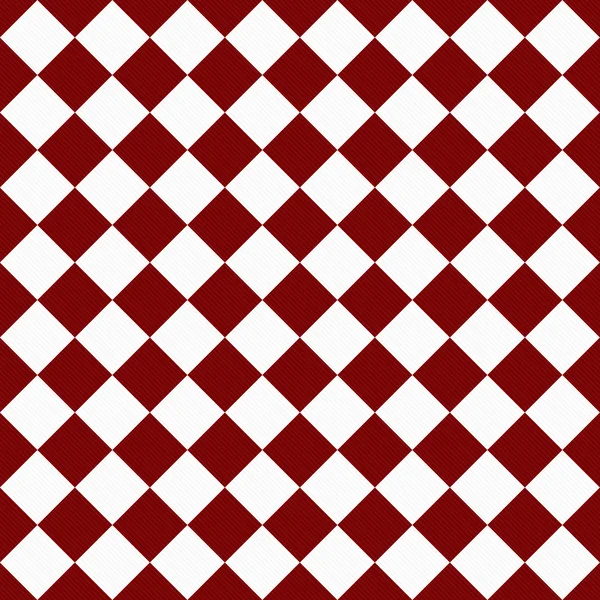 Dark Red and White Diagonal Checkers on Textured Fabric Backgrou — Stock Photo, Image