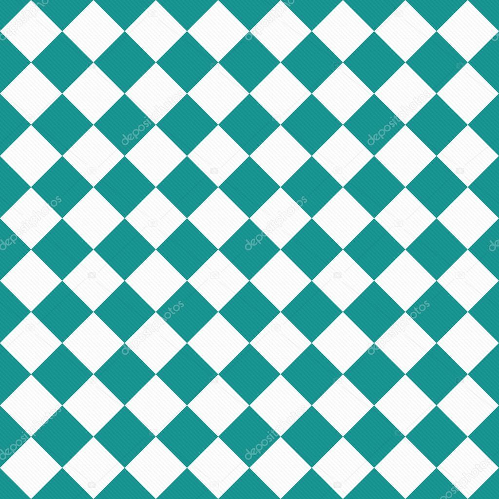Dark Teal and White Diagonal Checkers on Textured Fabric Backgro