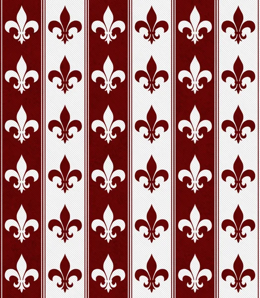 Bílé a červené fleur de lis texturou tkaniny pozadí — Stock fotografie