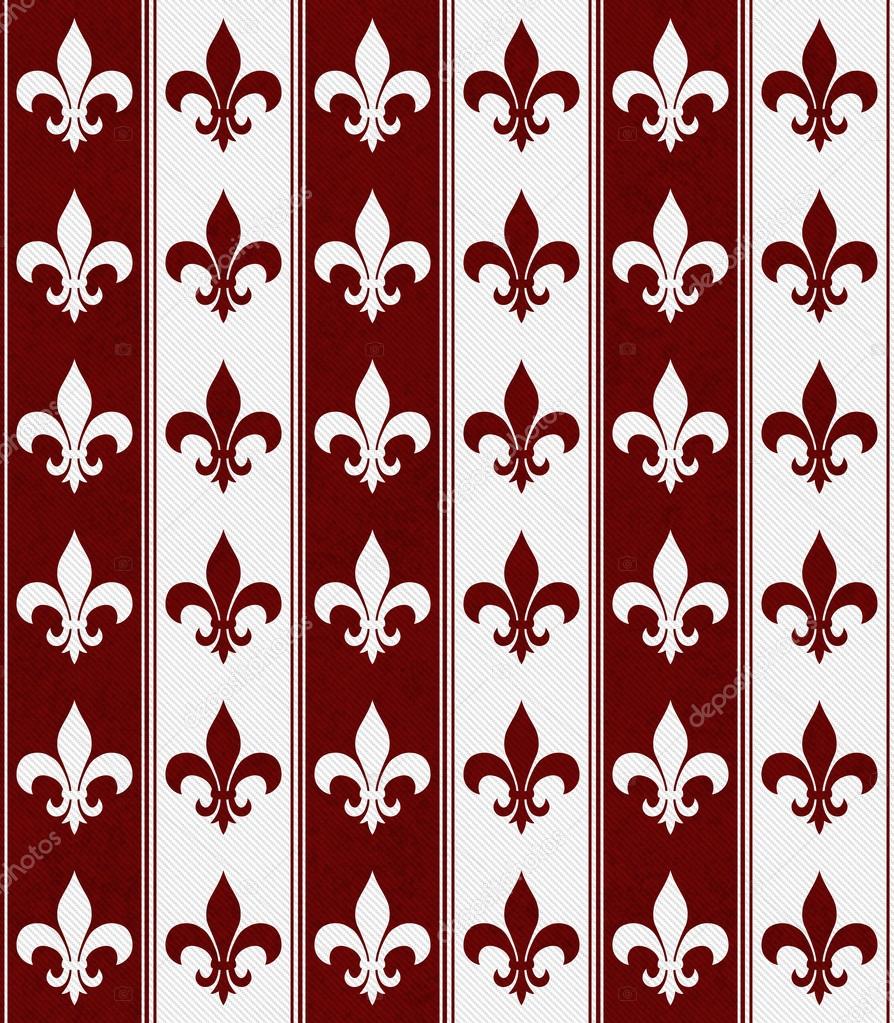 White and Red Fleur De Lis Textured Fabric Background