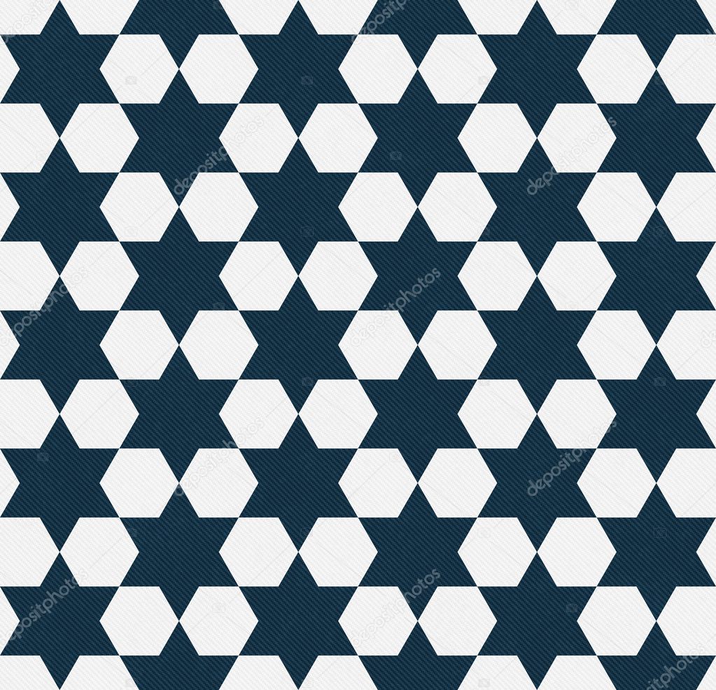 Dark Blue and White Hexagon Patterned Textured Fabric Background