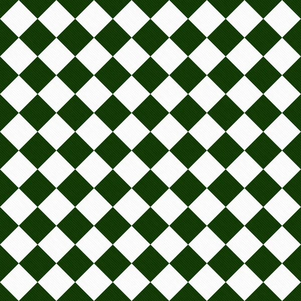 Dark Green and White Diagonal Checkers on Textured Fabric Backgr — Stock Photo, Image