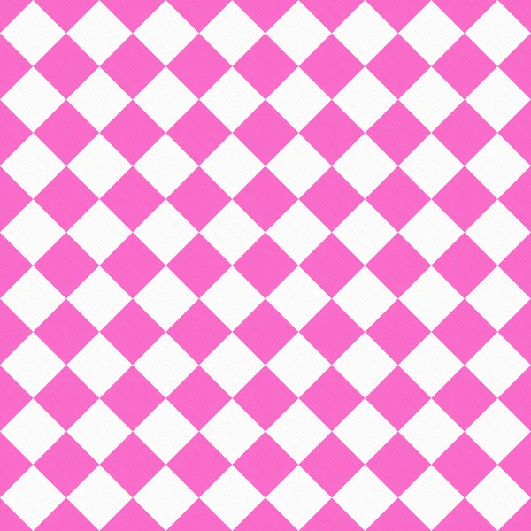 Damas diagonales rosadas y blancas sobre fondo de tela texturizada —  Fotos de Stock