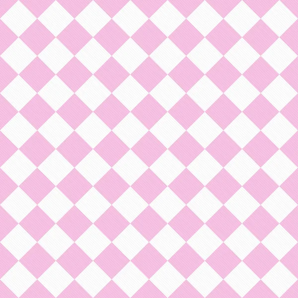 Bleke roze en witte diagonale checkers op geweven stof backgro — Stockfoto