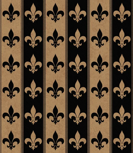 Black and Beige Fleur De Lis Textured Fabric Background — Stock Photo, Image