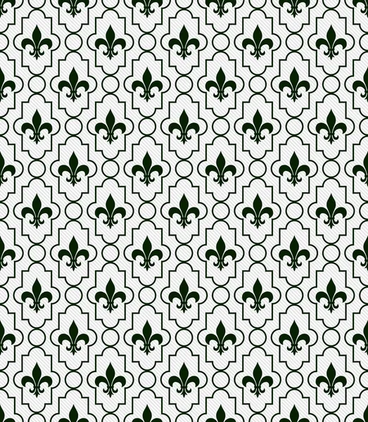 White and Dark Green Fleur-De-Lis Pattern Textured Fabric Backgr — Stock Photo, Image